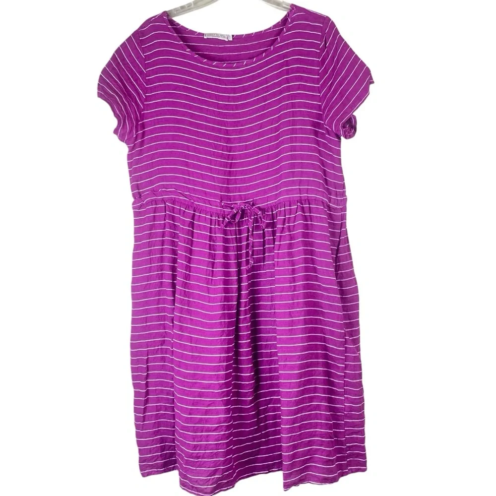 stella martini linen dress Stella Martini Women Linen Blend Maxi Dress Sz Small Pink Sleeveless Fringe Trim